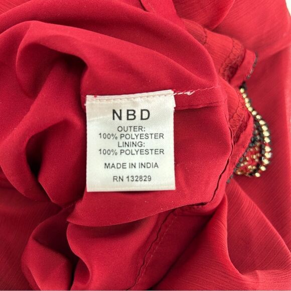 NBD Red Floral Black Gold Beaded Halter Cocktail Mini Dress Size Large - Picture 7 of 12